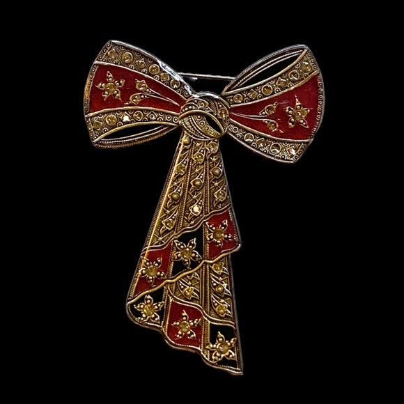 Vintage Enamel Bow Brooch With Sodalite, Amethyst, Citrine & Sterling - Picture 5 of 5